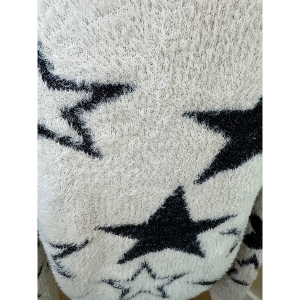 Pilcro Anthropologie Star Eyelash Knit Fuzzy Oversized Sweater Cream Black M - Picture 5 of 7